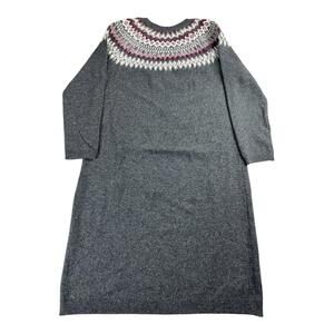 J. Jill Long Cozy Full Length Fair isle Sweater Dress Womens M Gray Cotton Blend